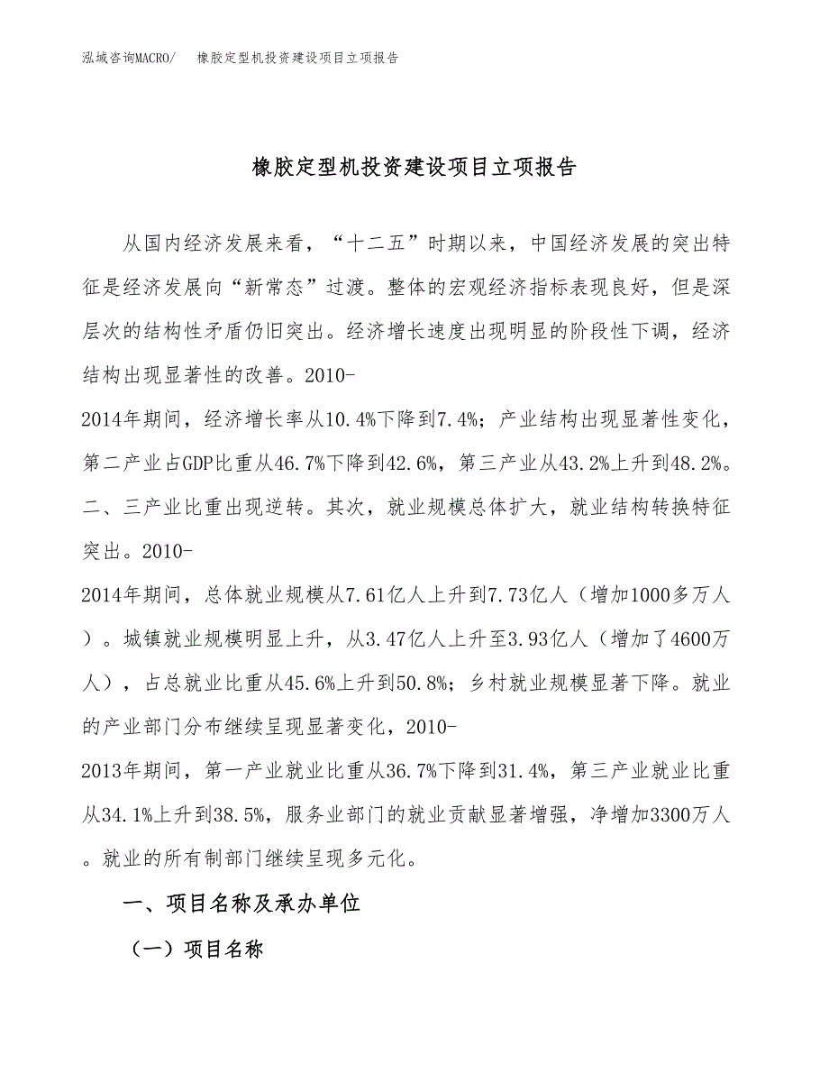 橡胶定型机投资建设项目立项报告(规划申请).docx_第1页