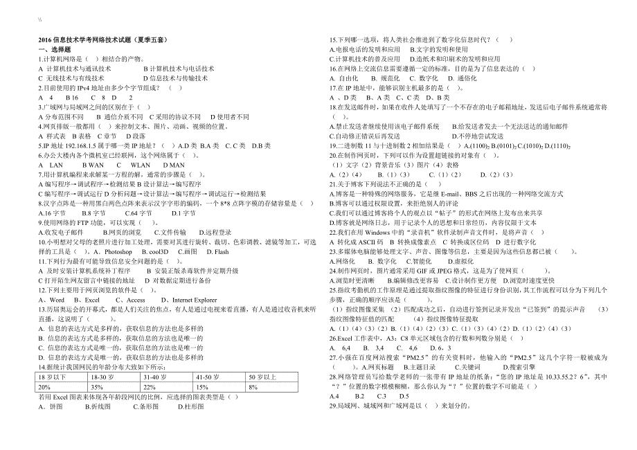 20162017年度山东高级中学信息技术学业水平专业考试.真命题15套