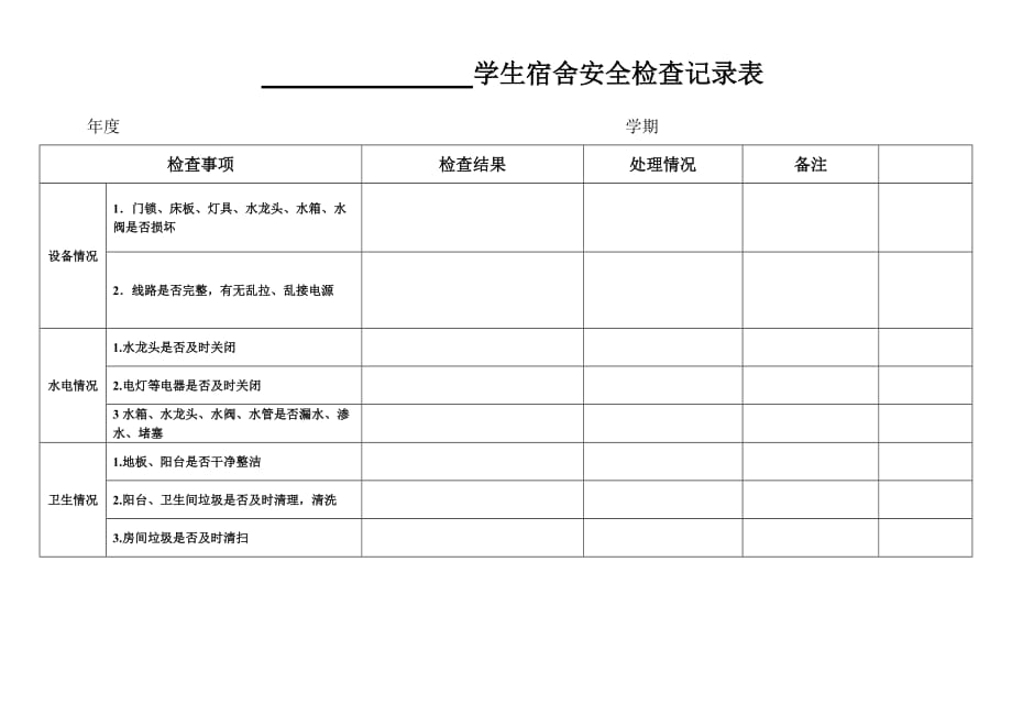 学生宿舍日常检查记录_第1页