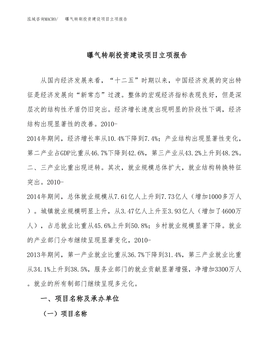 曝气转刷投资建设项目立项报告(规划申请).docx_第1页