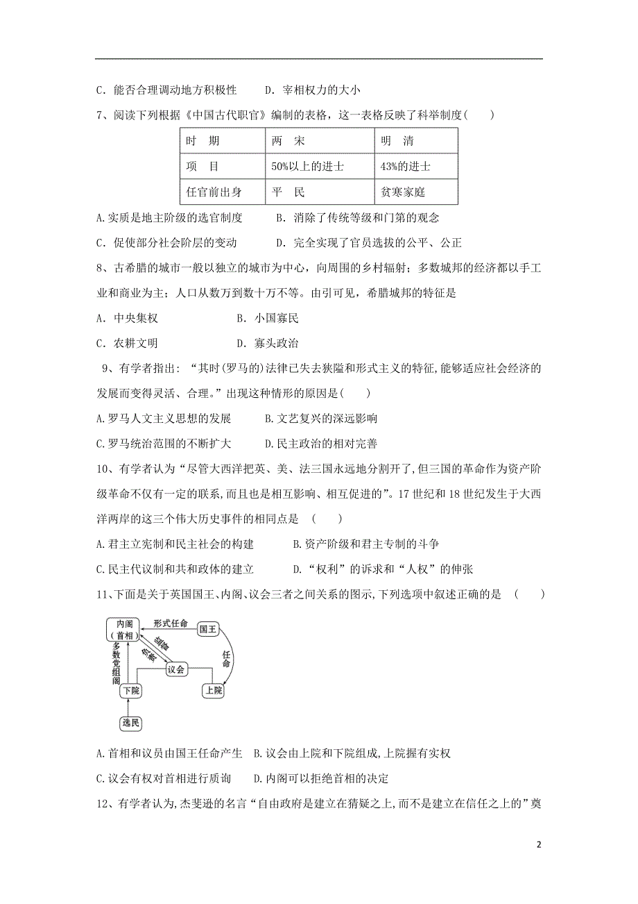 新疆第二师华山中学2018-2019学年高一历史上学期期末考试试题_第2页