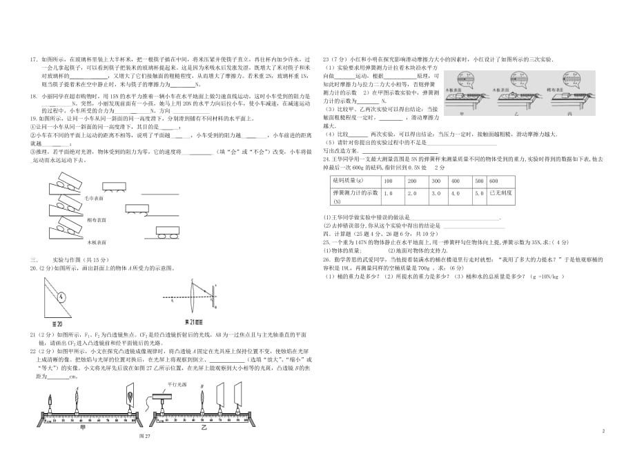 湖北省恩施州利川市谋道镇苏马荡教育集团2018年春季八年级物理下学期期中试题（答案不全）_第2页