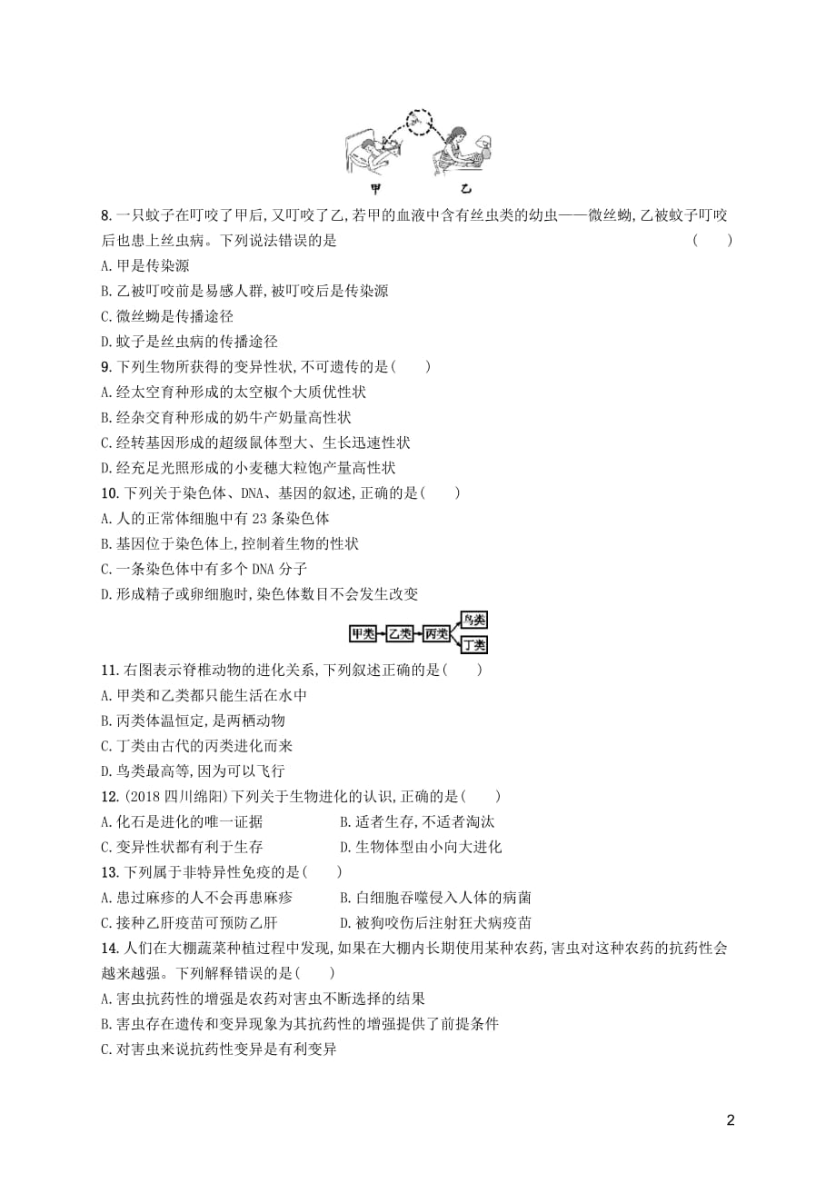 2019年春八年级生物下册 期末测评 新人教版_第2页