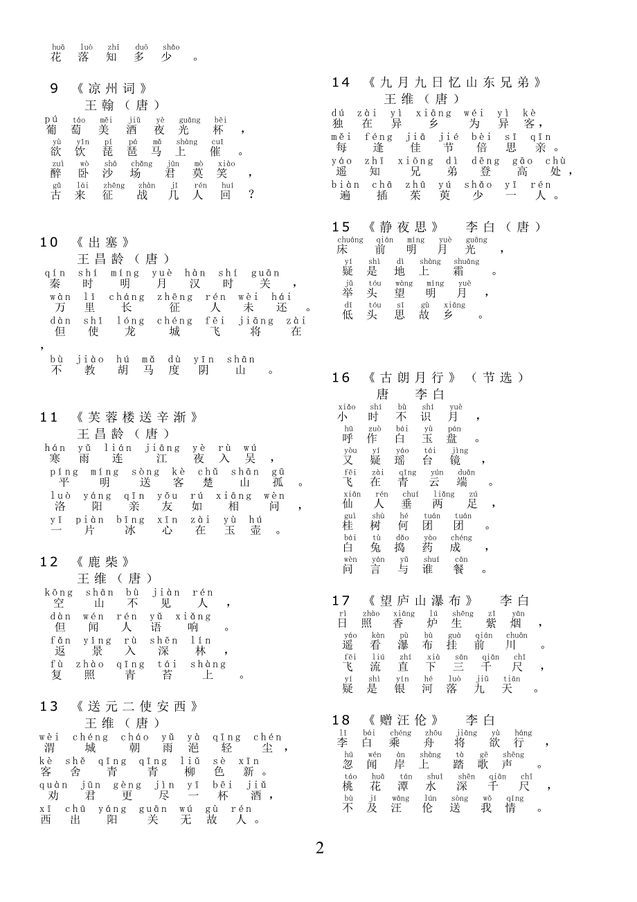 小学生必背古诗100首(注音版)1-6年级_第2页