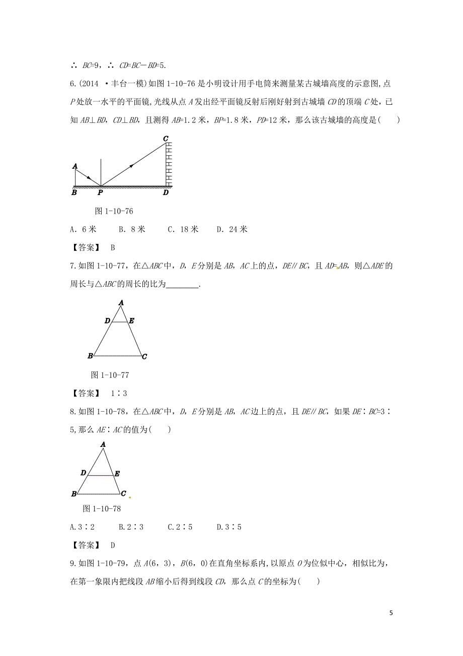 山东省龙口市兰高镇2018年中考数学 三角形分类训练四 相似三角形 鲁教版_第5页