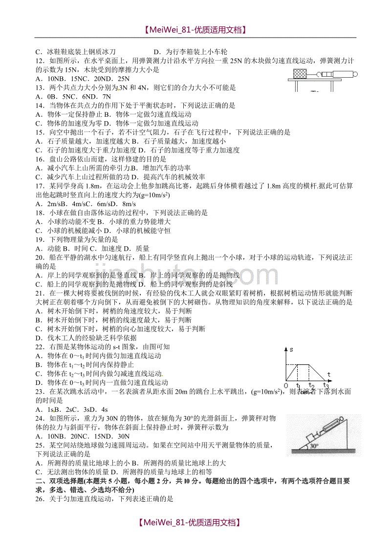 【7A文】高中物理学业水平测试题_第2页