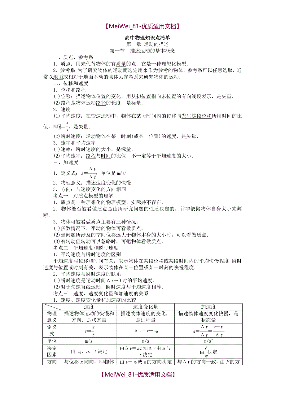 【7A文】高中物理知识点清单(非常详细)_第1页