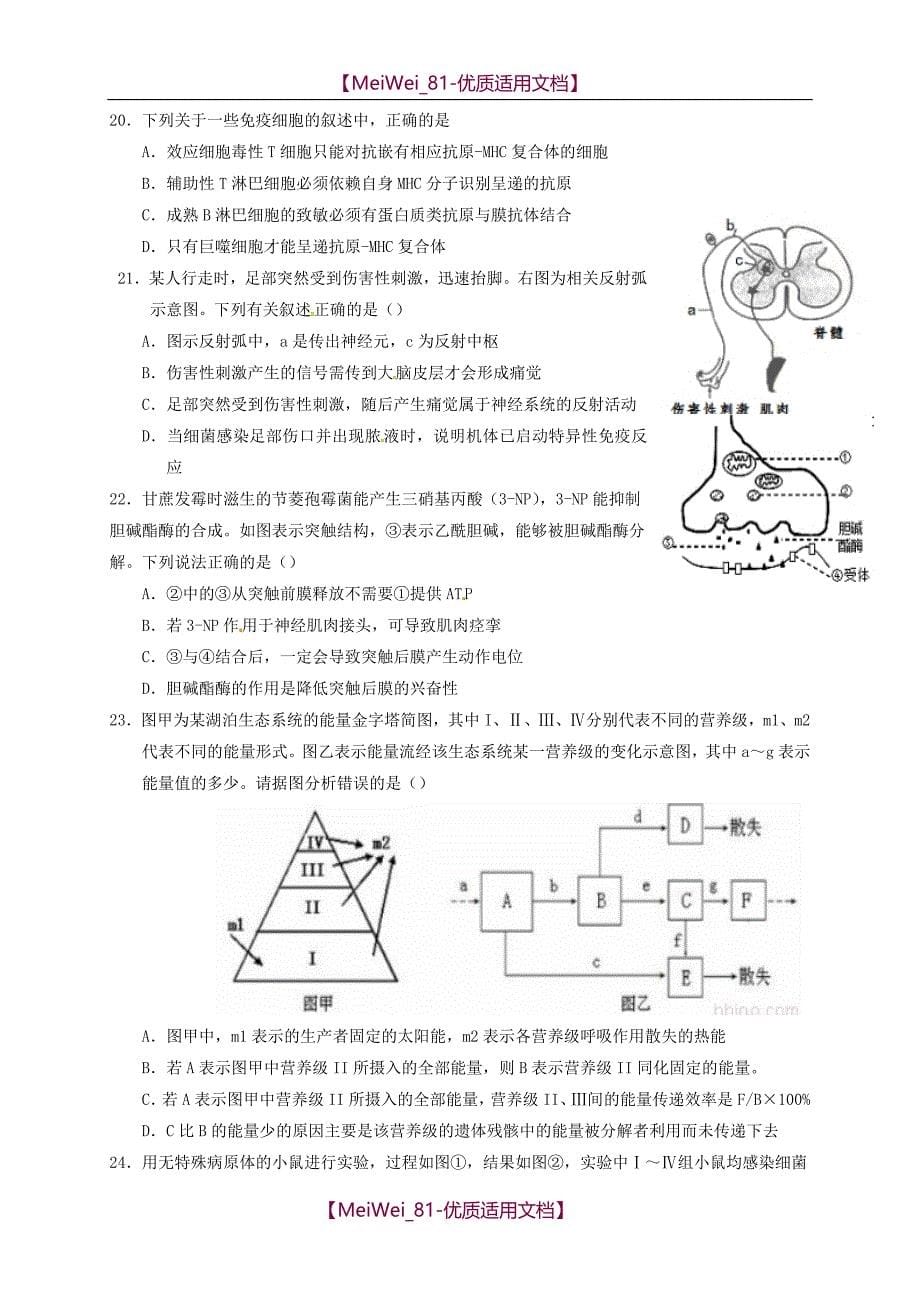 【7A文】高三生物11月选考模拟考试试题_第5页