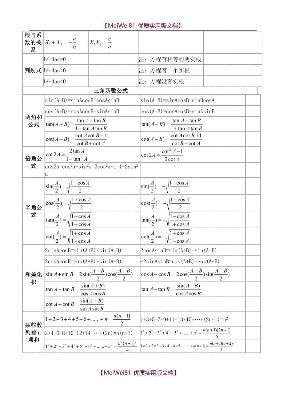 【8A版】初高中数学公式大全_第5页