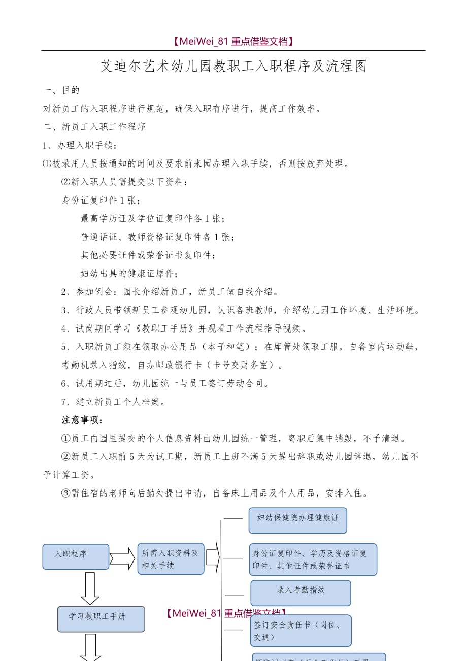 【9A文】幼儿园新员工入职程序及流程图_第1页