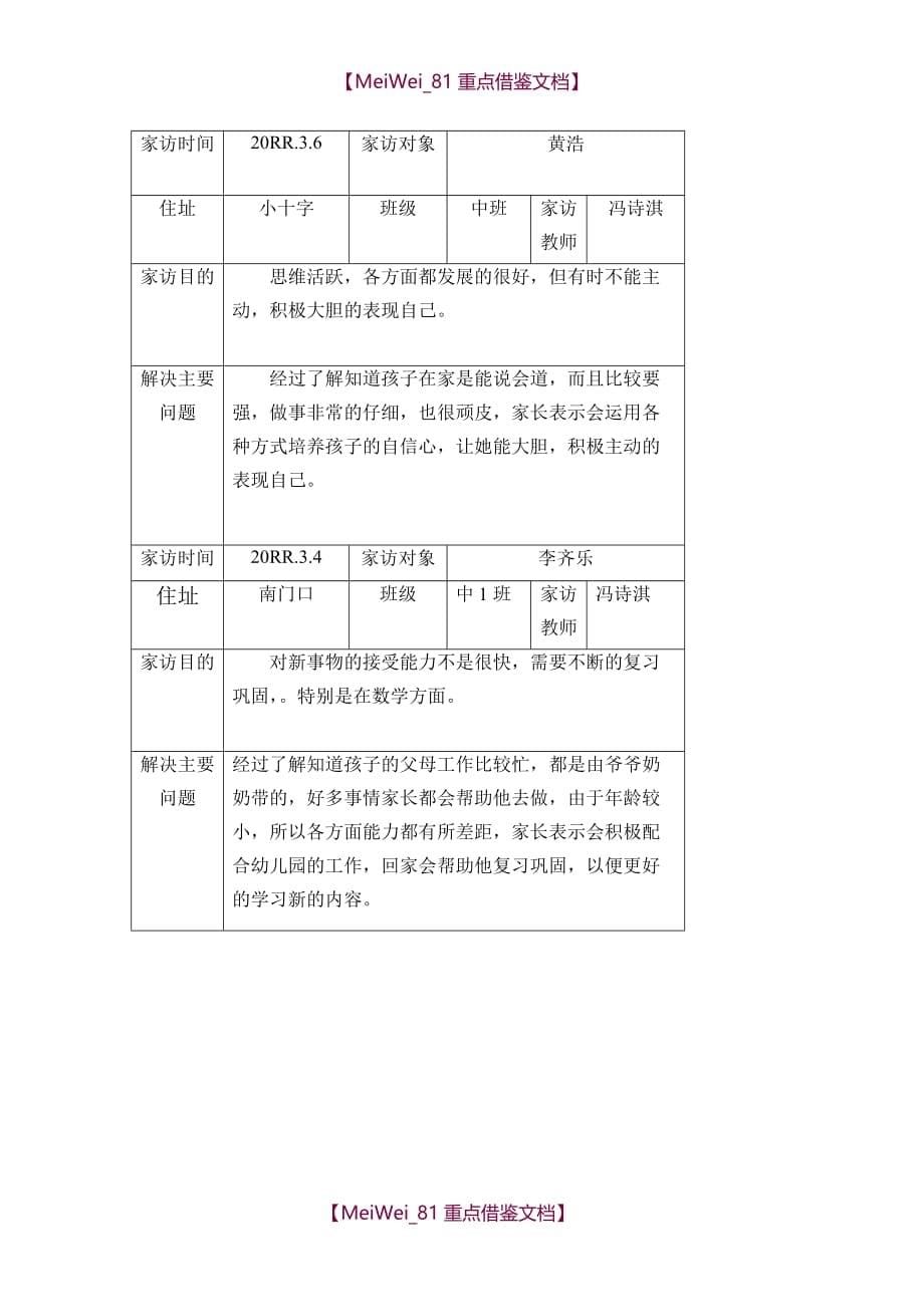 【9A文】幼儿园家访情况记录表2_第5页