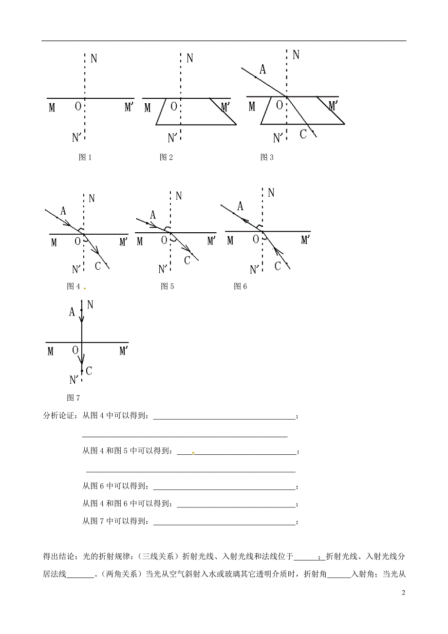 八年级物理上册 3.4 探究光的折射定律学案 （新版）粤教沪版_第2页