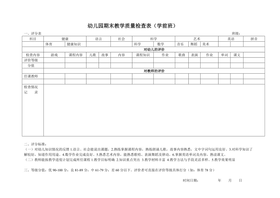 幼儿园期末教学质量检查表.doc_第2页