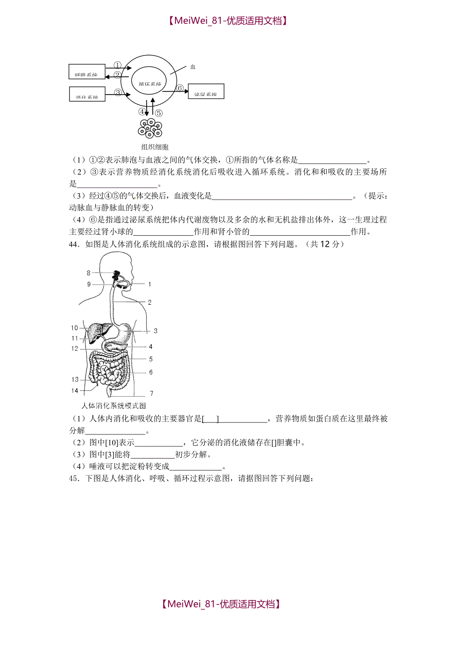 【6A文】中考生物消化和吸收复习试卷及答案_第4页