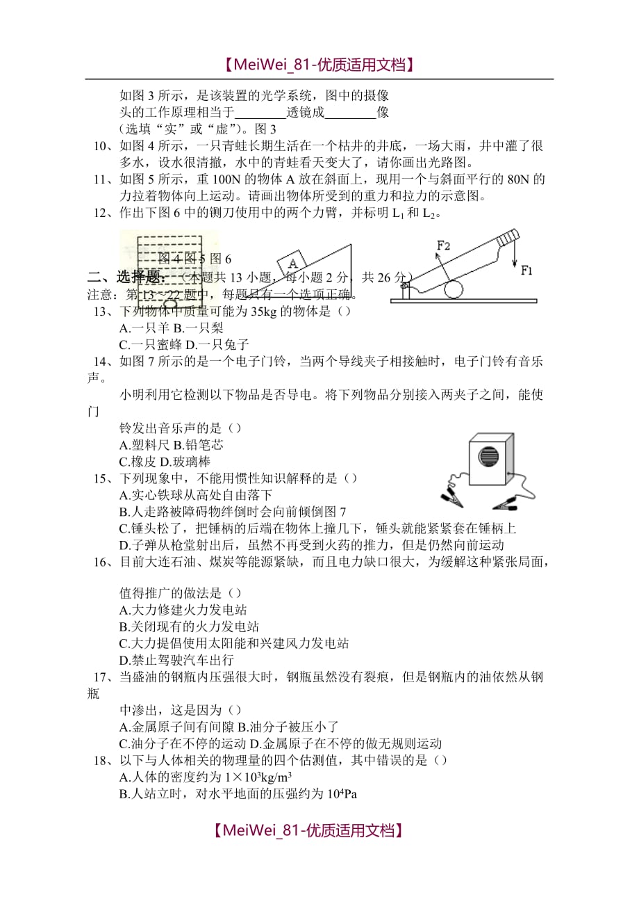 【8A版】中考物理模拟试题_第2页