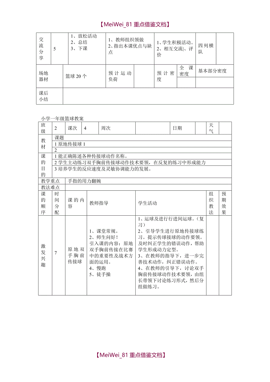 【9A文】小学一年级篮球教案_第4页