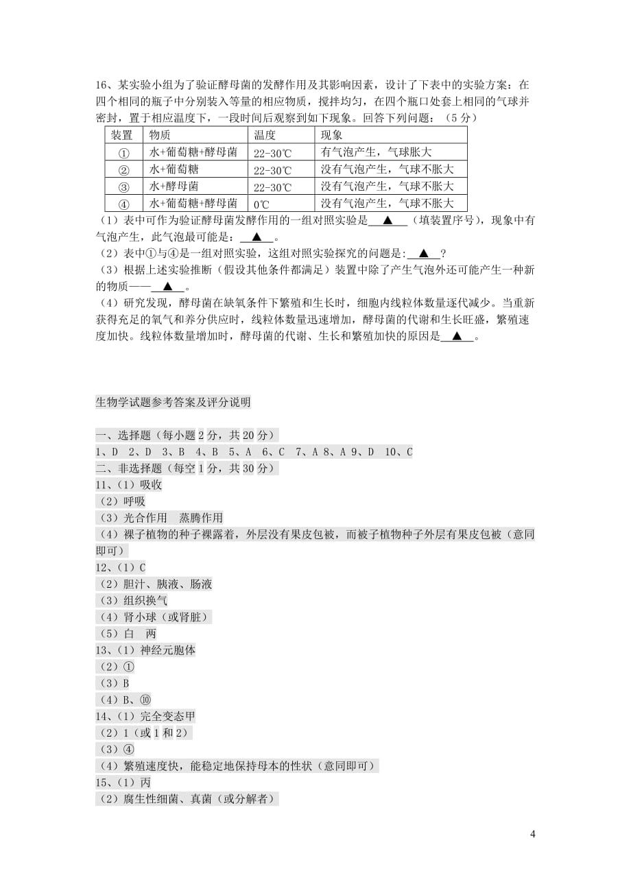 2019年中考生物模拟考试试题（一）_第4页