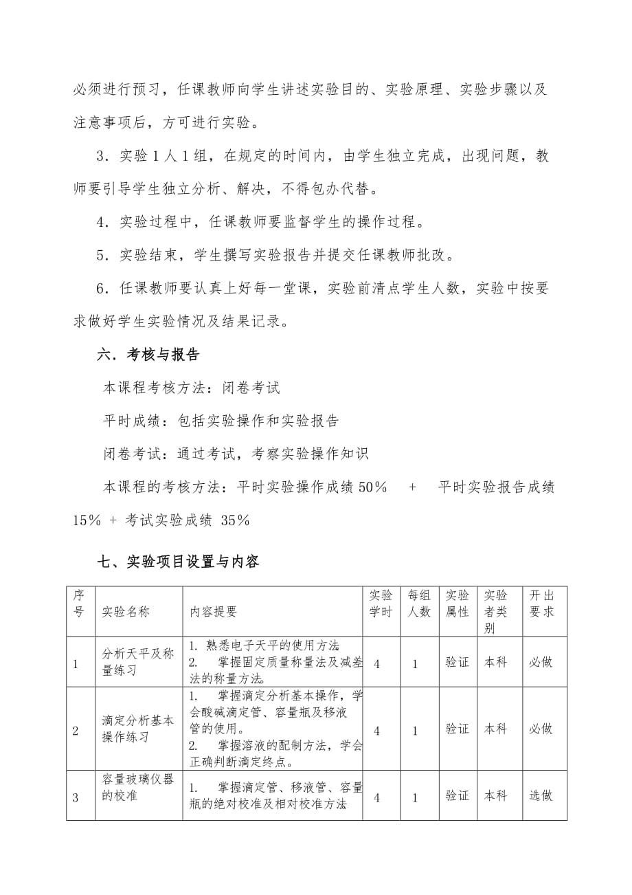 《分析化学实验》课程实验教学大纲_第4页