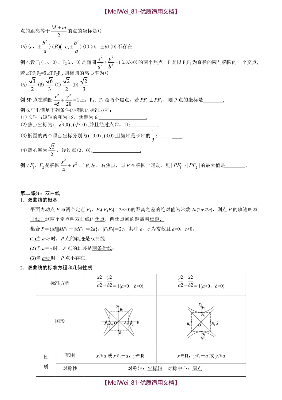 【7A文】高中数学圆锥曲线基本知识与典型例题_第2页