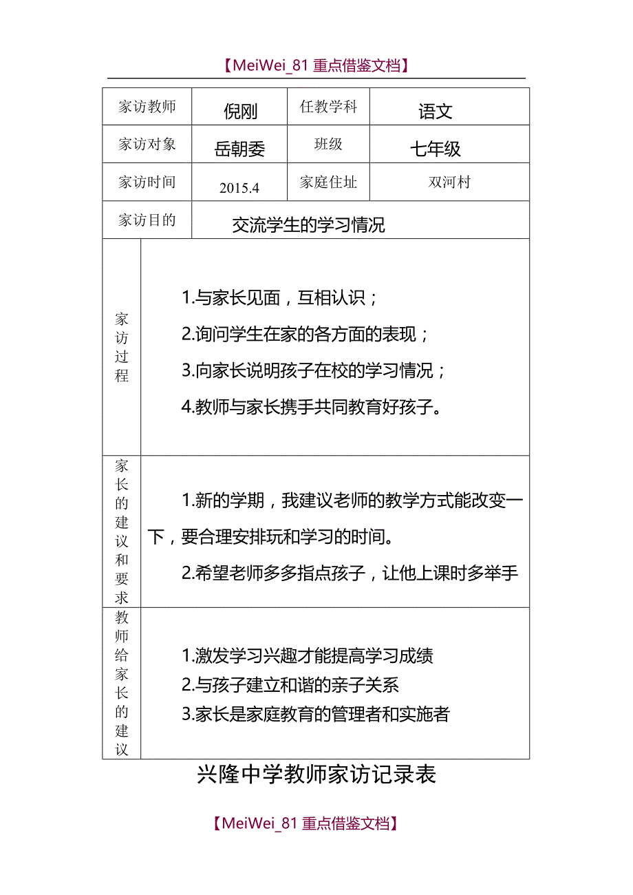 【9A文】兴隆中学家访记录表七年级_第4页