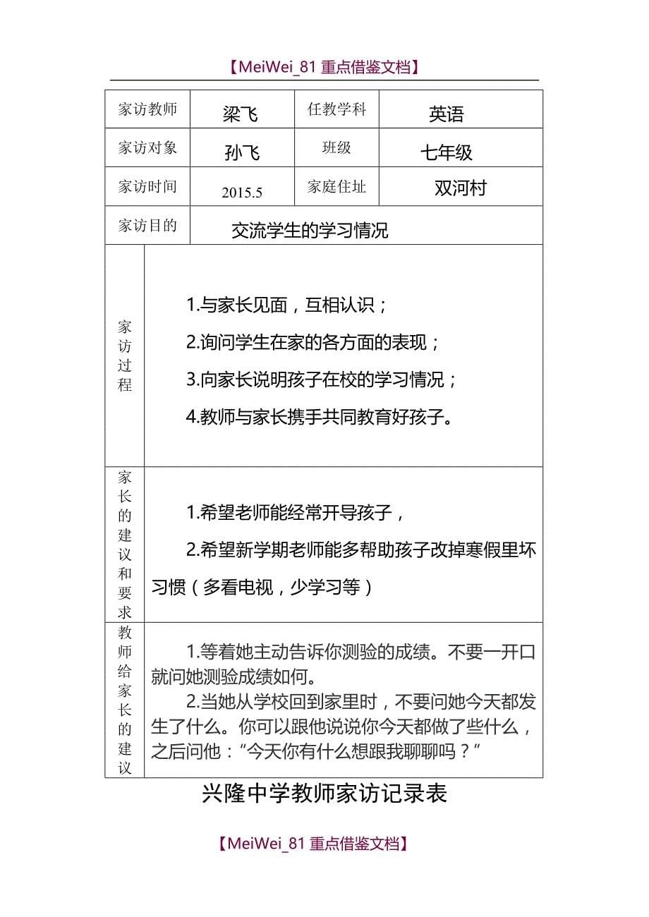 【9A文】兴隆中学家访记录表七年级_第5页