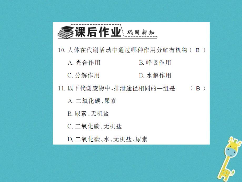 2018学年七年级生物下册 11.1 人体产生的代谢废物习题课件 （新版）北师大版_第4页