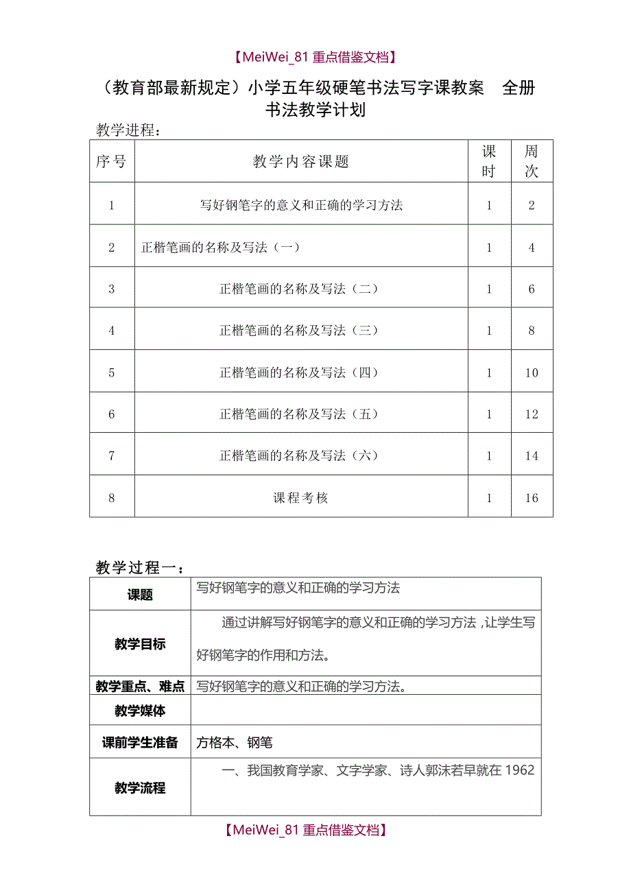 【AAA】小学五年级硬笔书法写字课教案全册_第1页