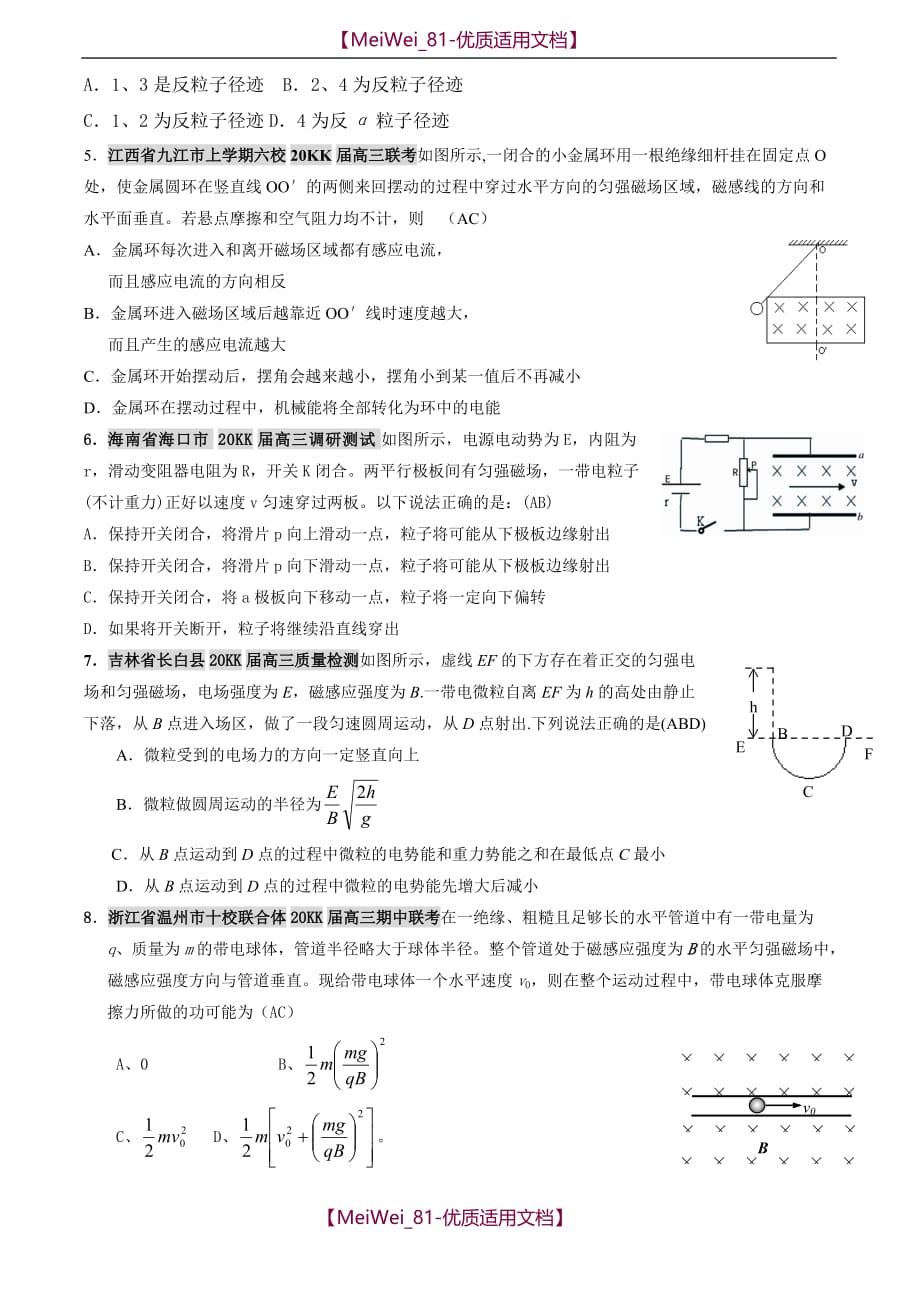 【5A版】各地名校高三物理试题分类汇编——磁场（一）_第2页