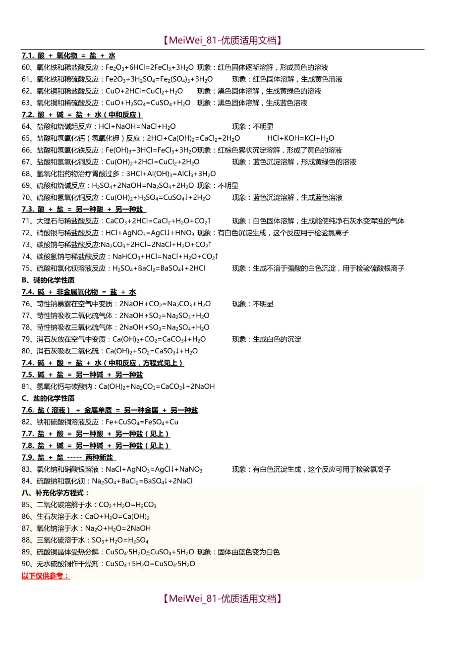 【8A版】初中化学方程式大全 (2)_第3页