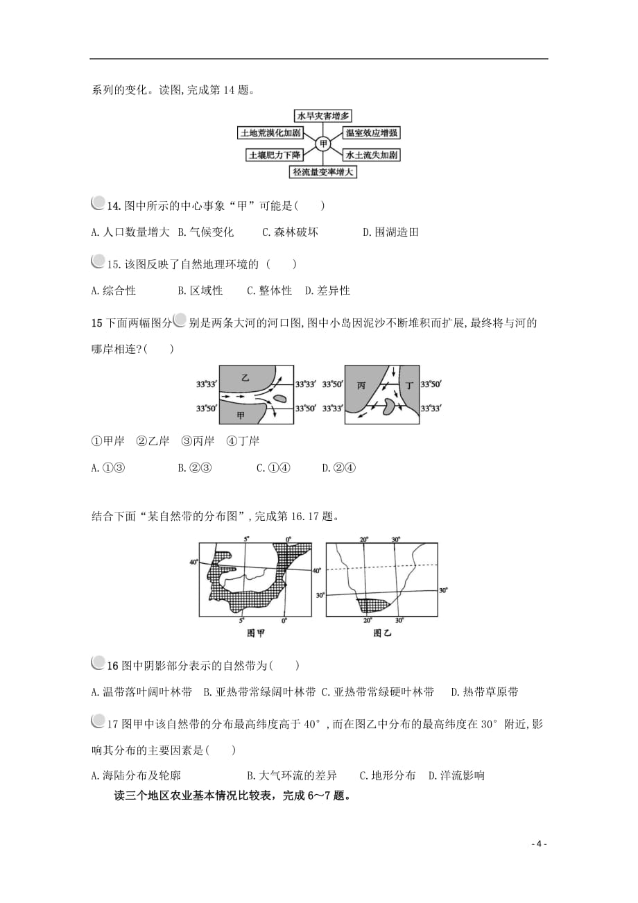 云南省昆明市黄冈实验学校2019届高三地理上学期期中试题_第4页