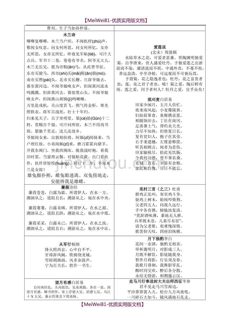 【8A版】初中生必背古诗100首_第5页