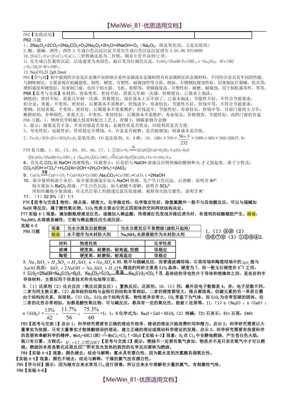 【7A文】高中化学必修1课本问题答案(全册)_第5页