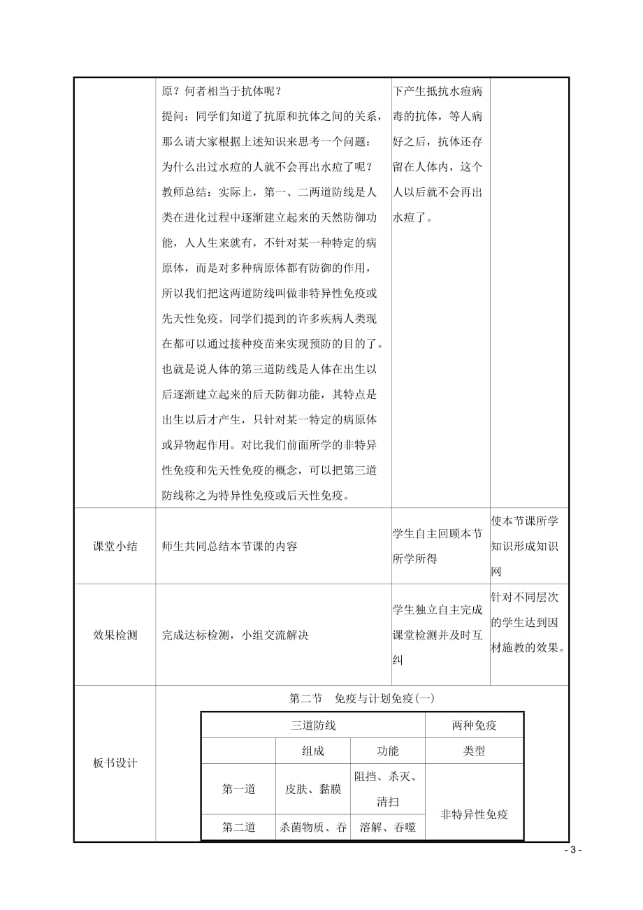 2019版八年级生物下册 第八单元 健康地生活 第一章 传染病和免疫 第2节 免疫与计划免疫（一）教案 （新版）新人教版_第3页