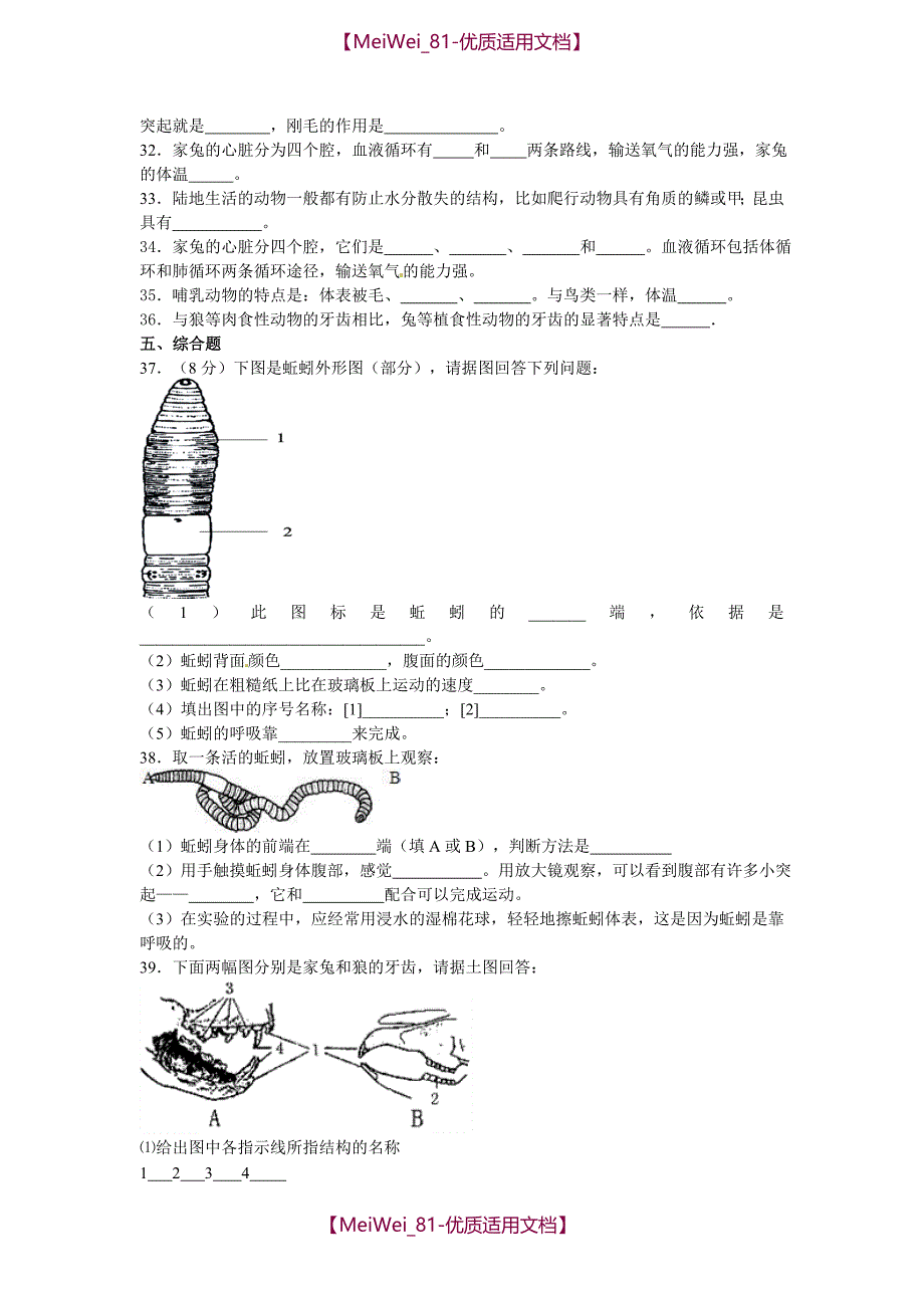 【6A文】中考生物-陆地生活的动物复习试卷及答案_第3页