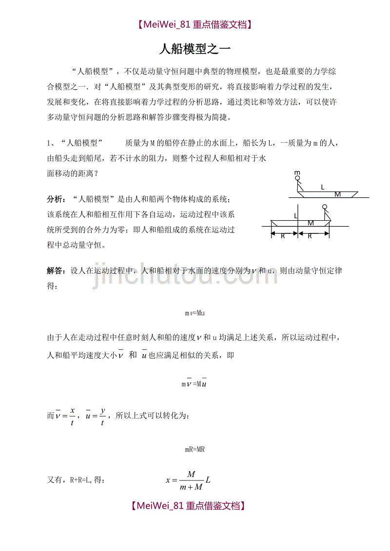 【AAA】高考经典物理模型-人船模型_第1页