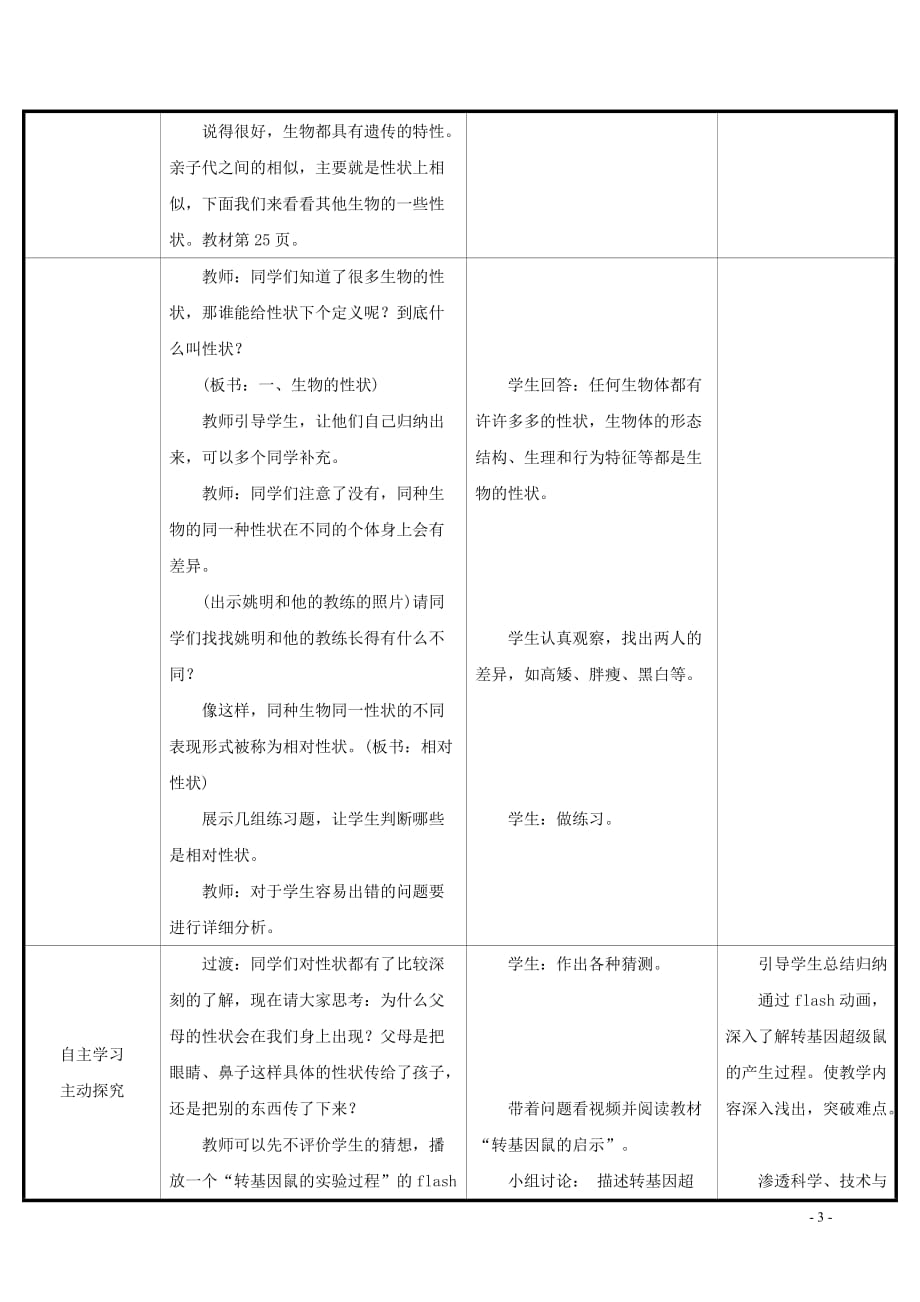 2019版八年级生物下册 第七单元 生物圈中生命的延续和发展 第二章 生物的遗传和变异 第1节 基因控制生物的性状教案 （新版）新人教版_第3页