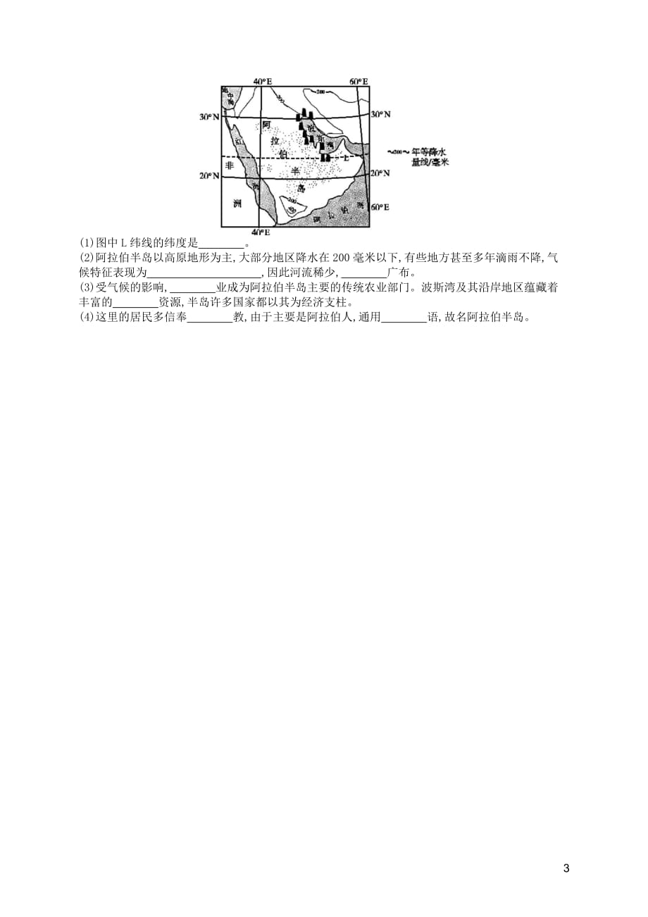 2019年春七年级地理下册 第8章 东半球其他的国家和地区 第1节 中东 第2课时 匮乏的水资源 多元的文化知能演练提升 （新版）新人教版_第3页