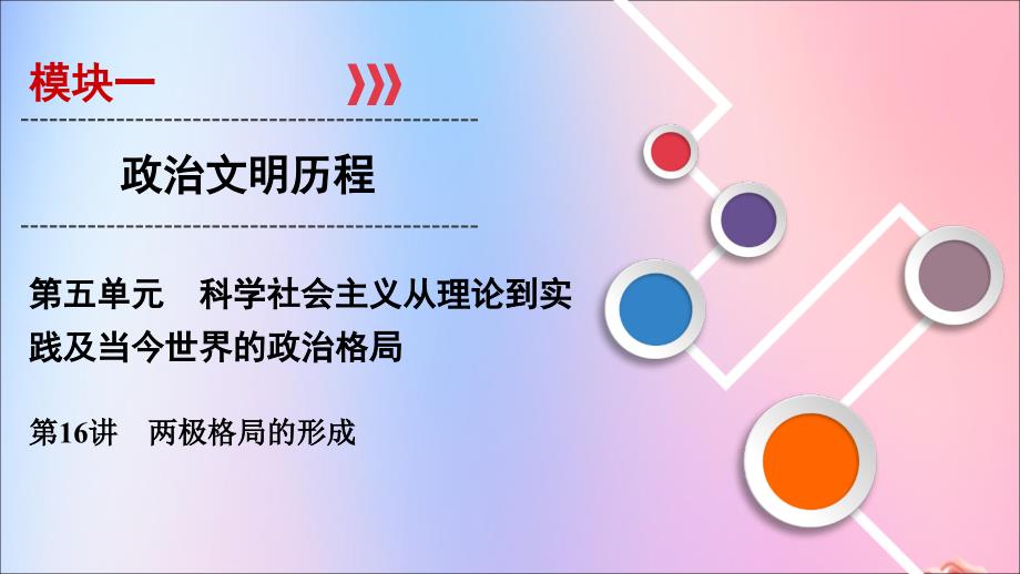 2020年高考历史总复习 第五单元 科学社会主义从理论到实践及当今世界的政治格局 第16讲 两极格局的形成课件 新人教版_第1页