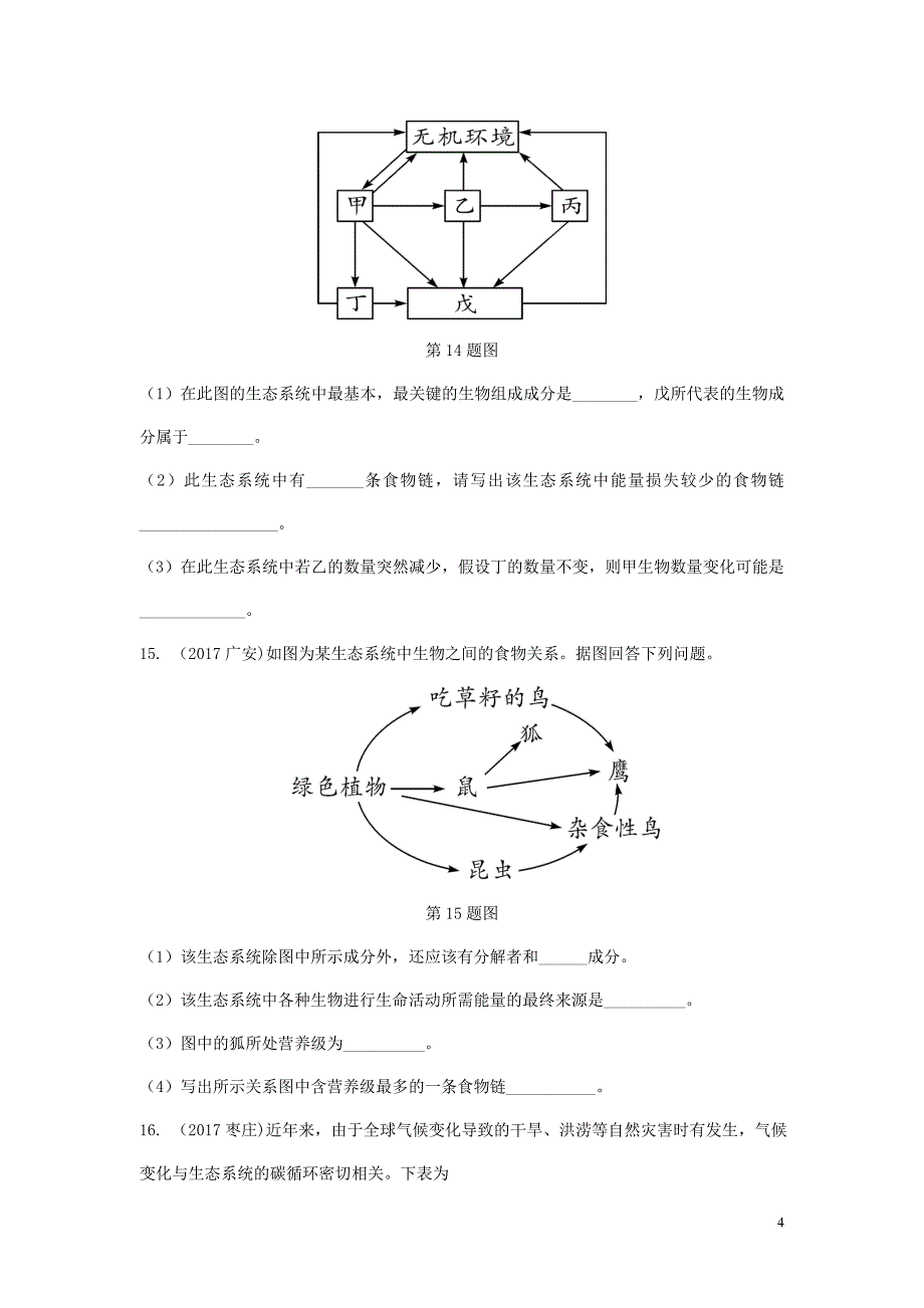 2018年中考生物 八上 第7单元 生物与环境是统一体复习测试_第4页