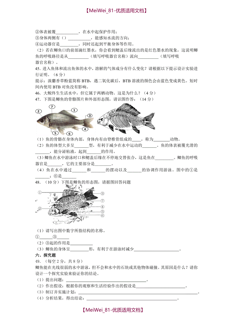 【6A文】中考生物水中生活的动物复习试卷及答案_第4页