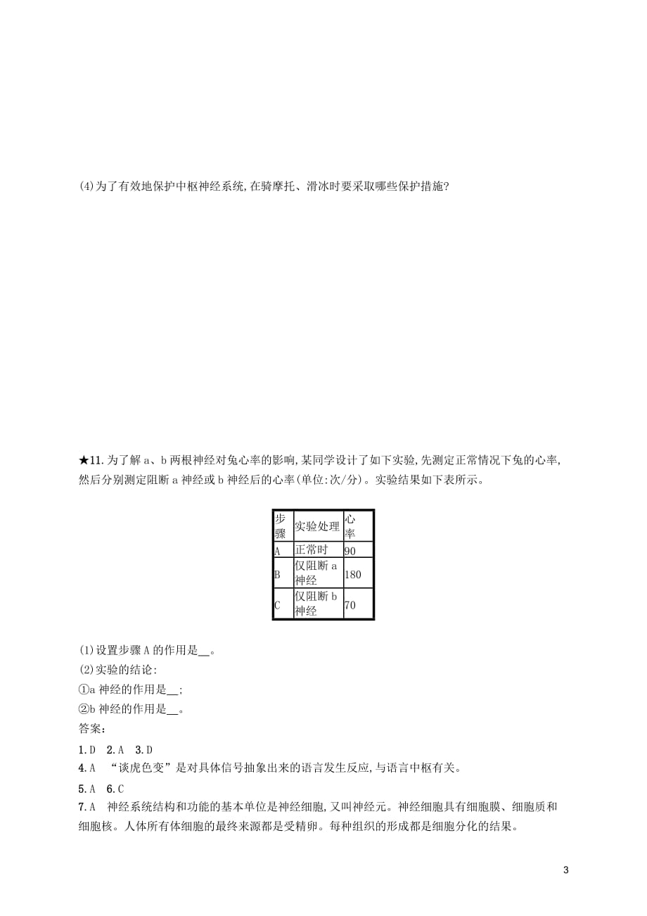 2019年春七年级生物下册 第六章 人体生命活动的调节 第二节 神经系统的组成知能演练提升 （新版）新人教版_第3页