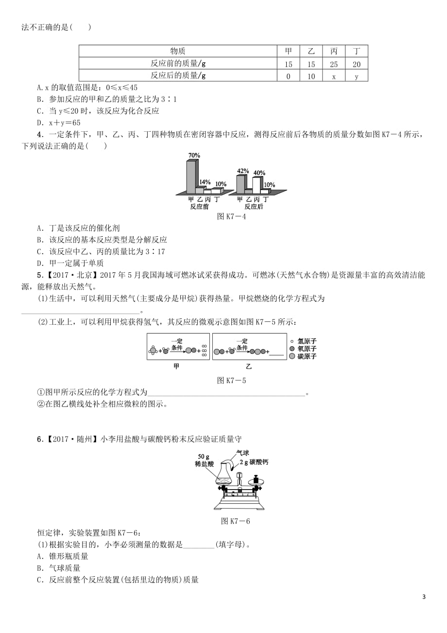 2018版中考化学复习方案 考题训练（七）定量研究化学反应练习 （新版）鲁教版_第3页