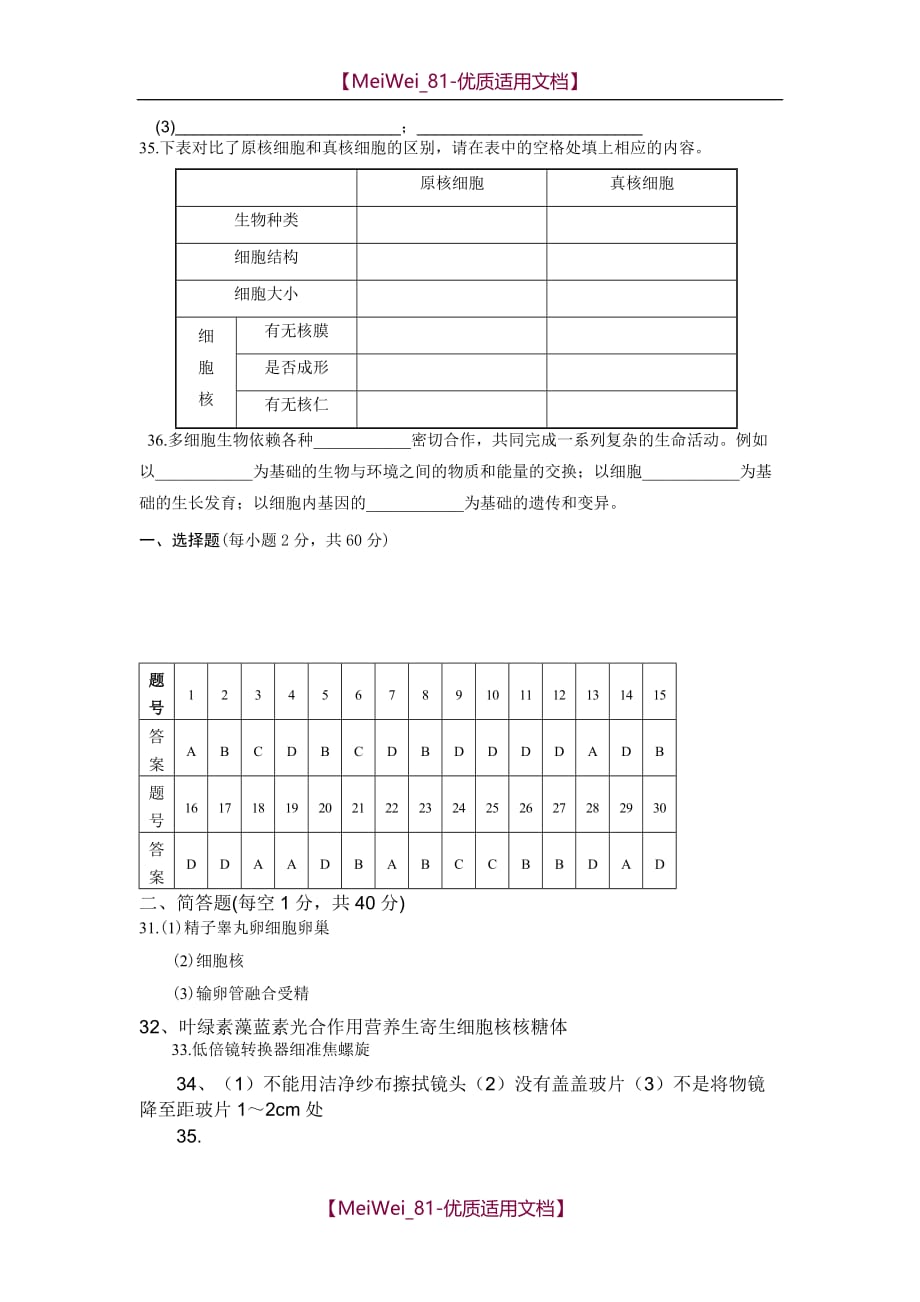 【7A文】高中生物必修一第一章测试题及答案_第4页