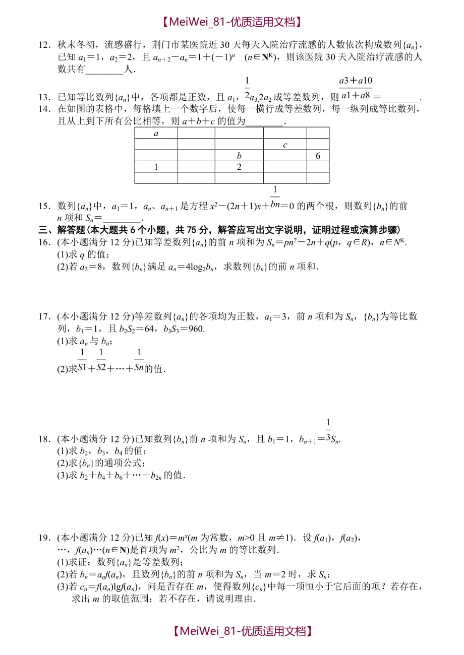 【7A文】高中数学必修五数列单元综合测试(含答案)_第2页