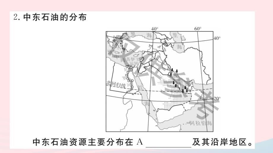 2019七年级地理下册 第八章 第一节 中东（第1课时 三洲五海之地 世界石油宝库）习题课件 （新版）新人教版_第5页