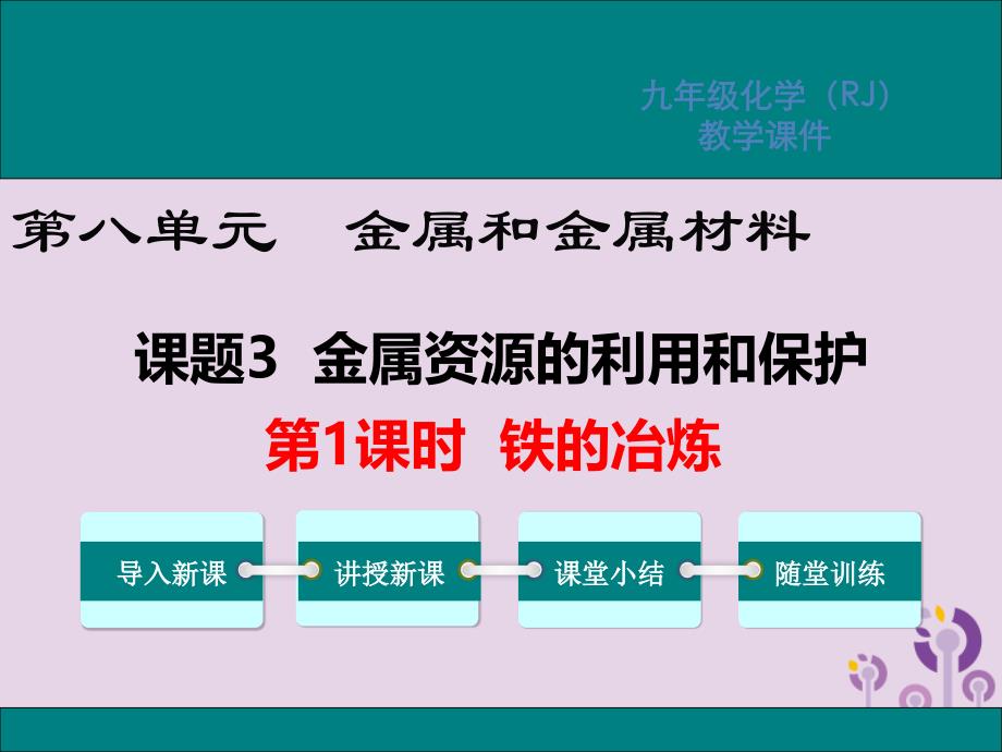 2019春九年级化学下册 第八单元 金属和金属材料 课题3 金属资源的利用和保护 第1课时 铁的冶炼教学课件 （新版）新人教版_第1页