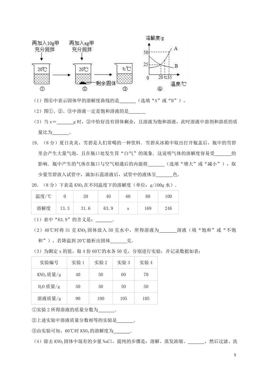 2019年春九年级化学下册《第9单元 溶液》测试卷（含解析）（新版）新人教版_第5页