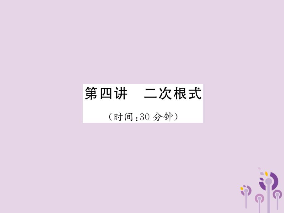 （宜宾专版）2019年中考数学总复习 第一编 教材知识梳理篇 第1章 数与式 第4讲 二次根式（精练）课件_第1页