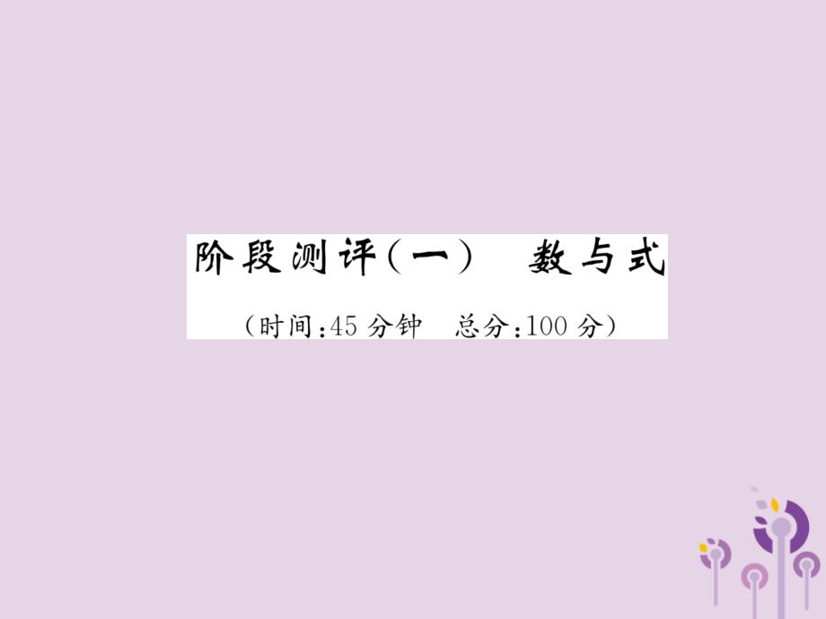 （宜宾专版）2019年中考数学总复习 第一编 教材知识梳理篇 第1章 数与式阶段测评（一）课件_第1页