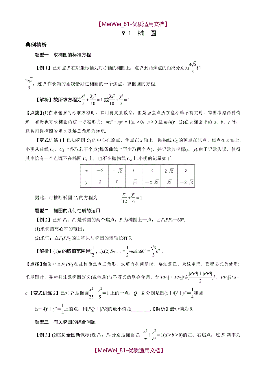 【7A文】高考圆锥曲线典型例题(必考)_第1页